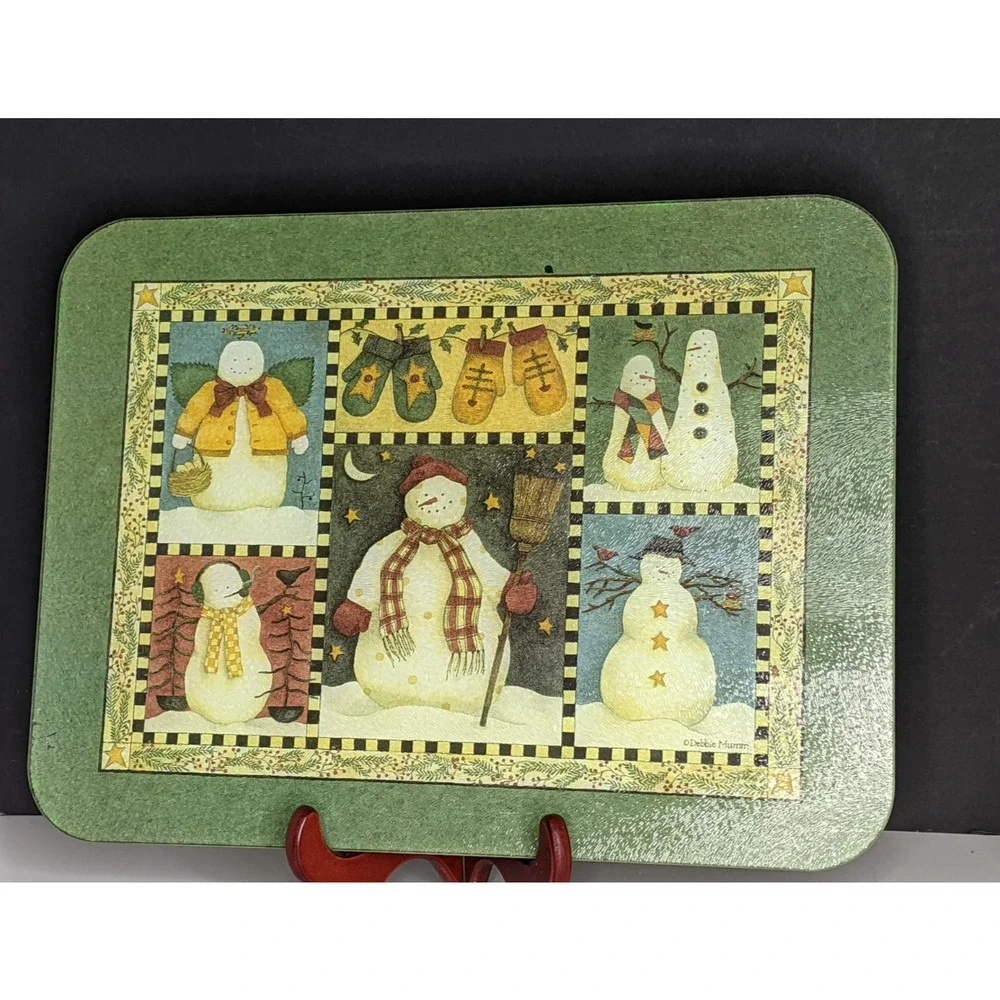 Debbie Mumm Ultimate Work Surface Protector Snowman Glass Cutting Board 16x12